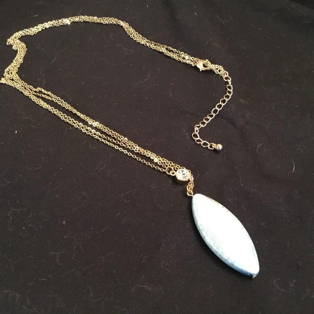 Goldtone Double Chain with Crystal and Blue Bead